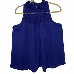 Worthington Petite Royal Blue Lace Yoke Sleeveless Blouse PXL High Neck Top